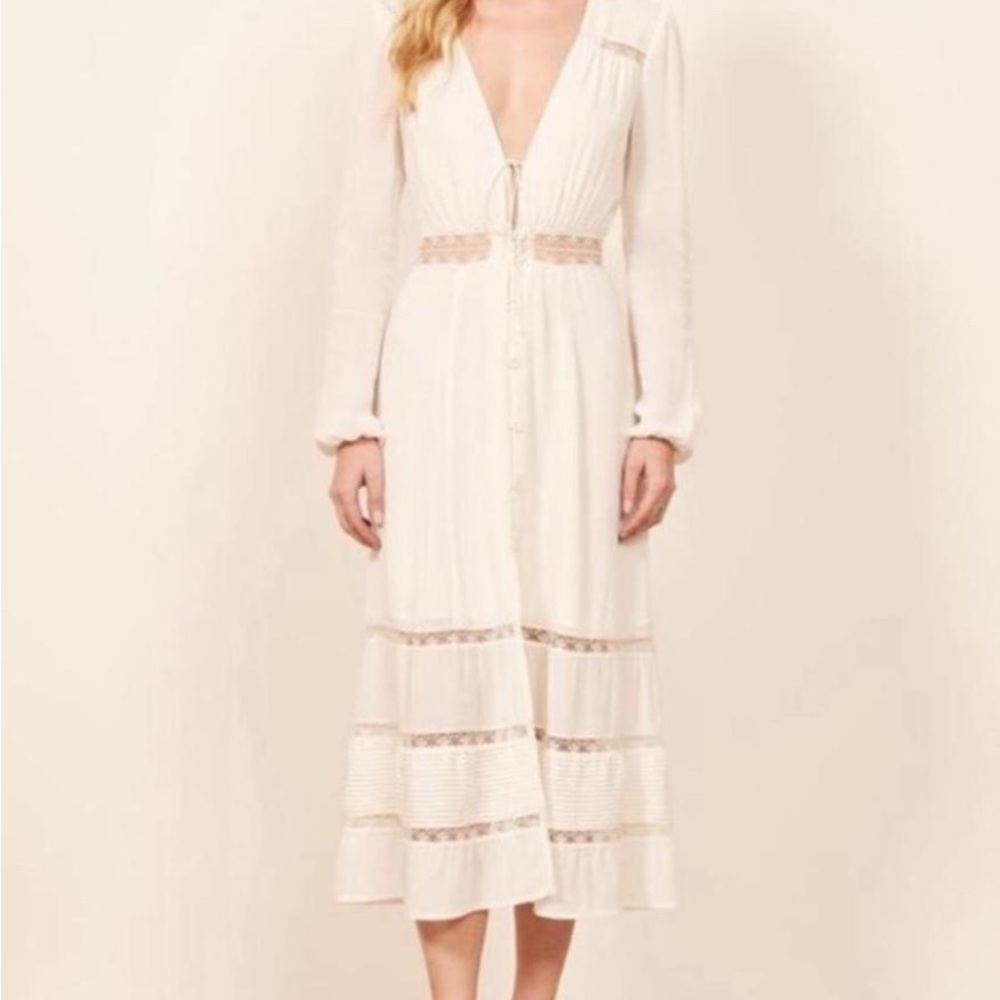 Reformation Cream Long Sleeve Midi Dress